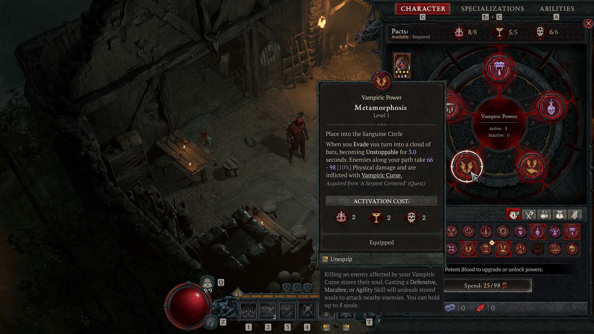 Ein Screenshot zeigt die Benutzeroberfläche der Paktrüstung von Season of Blood. 